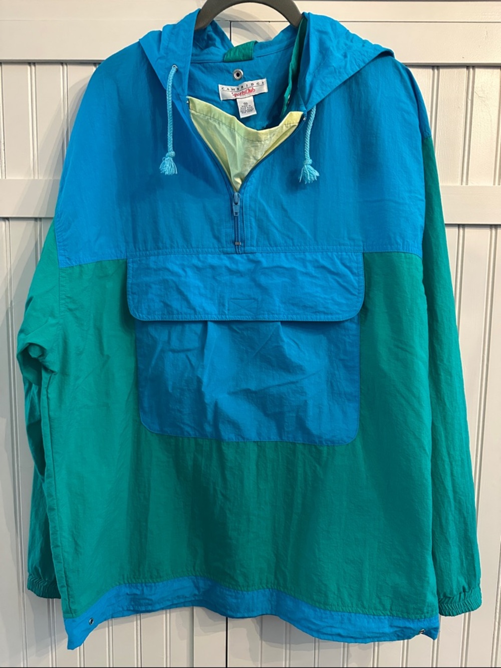 Vintage 80’s-90’s Cambridge Men's Hooded Windbreaker Pullover Jacket - Teal/Blue